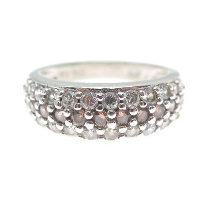 925 Sterling Silver Round-Cut Champagne & White C Z Ring Size 6.75