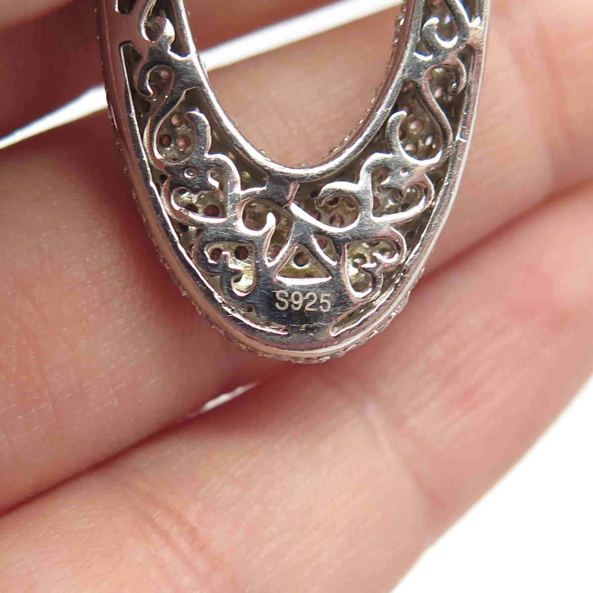 925 Sterling Silver C Z Twisted Hook Pendant