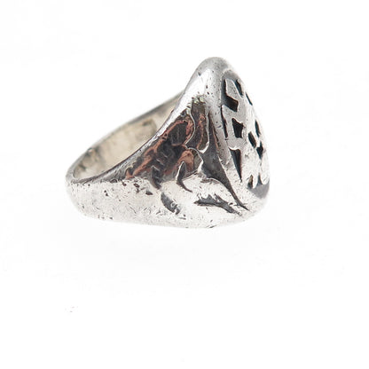 925 Sterling Silver Antique Art Deco Family Crest Oxidized Ring Size 6.75