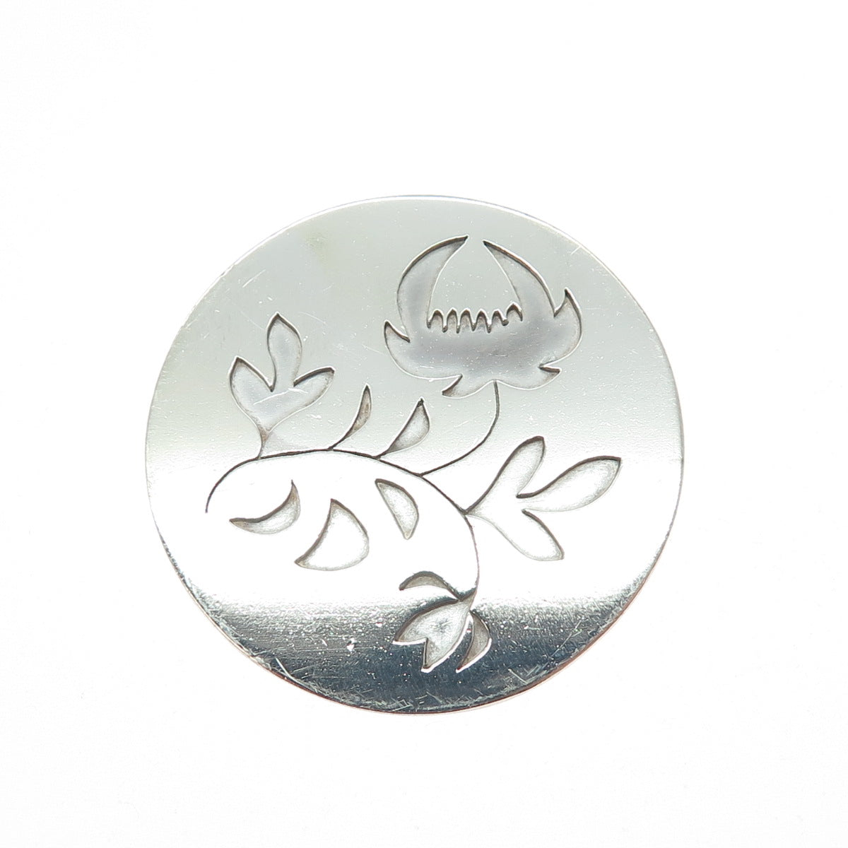 925 Sterling Silver Vintage Flower Blossom Round Pin Brooch