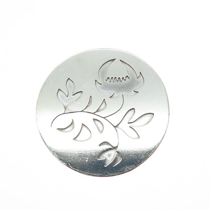 925 Sterling Silver Vintage Flower Blossom Round Pin Brooch