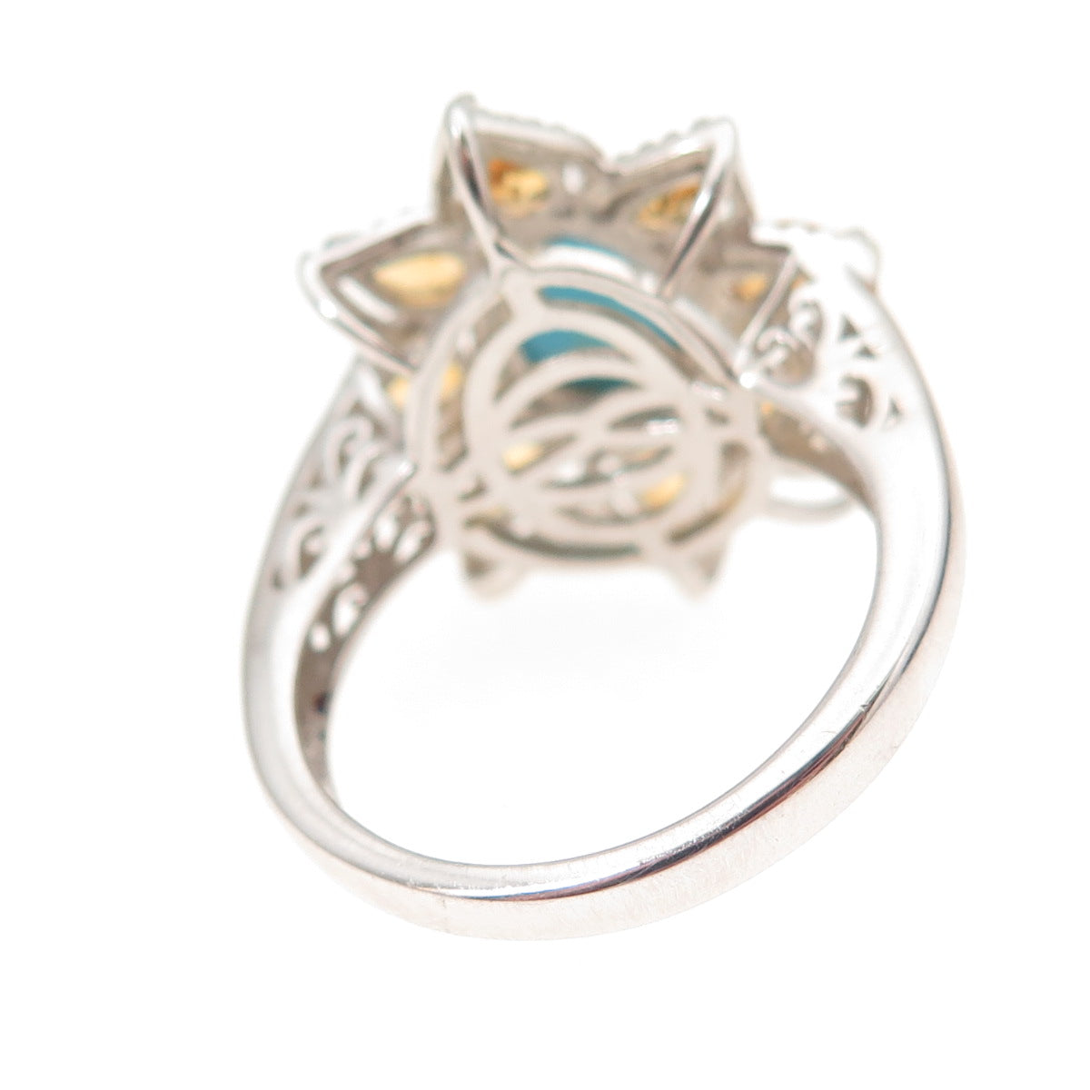Chuck Clemency 925 Sterling Silver Real Turquoise & Citrine Floral Ring Size 8