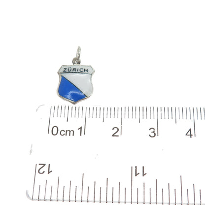 KARO 800 Silver Vintage Enamel Zurich Flag Minimalist Charm Pendant