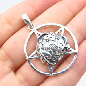 925 Sterling Silver Vintage Star Leaf Pendant