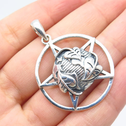 925 Sterling Silver Vintage Star Leaf Pendant
