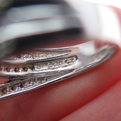 925 Sterling Silver Princess-Cut Lab-Created Sapphire & C Z Ring Size 6.25