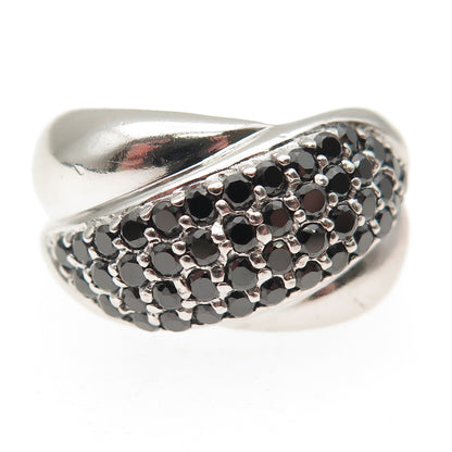 925 Sterling Silver Real Round-Cut Black Spinel Crisscross Ring Size 8.75