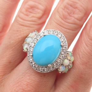 Chuck Clemency 925 Sterling Silver Real Turquoise Opal & White Topaz Ring Size 8