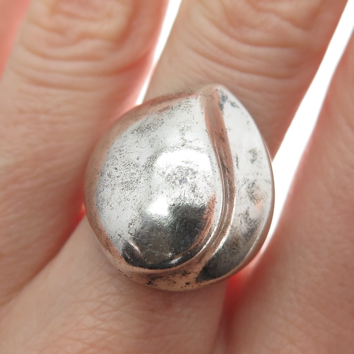 925 Sterling Silver Vintage Mexico Modernist Wavy Dome Oxidized Ring Size 7.5