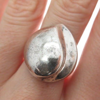 925 Sterling Silver Vintage Mexico Modernist Wavy Dome Oxidized Ring Size 7.5