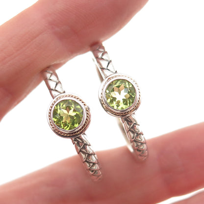 Effy BH 925 Sterling Silver 18K Gold Real Peridot Braided Hoop Earrings