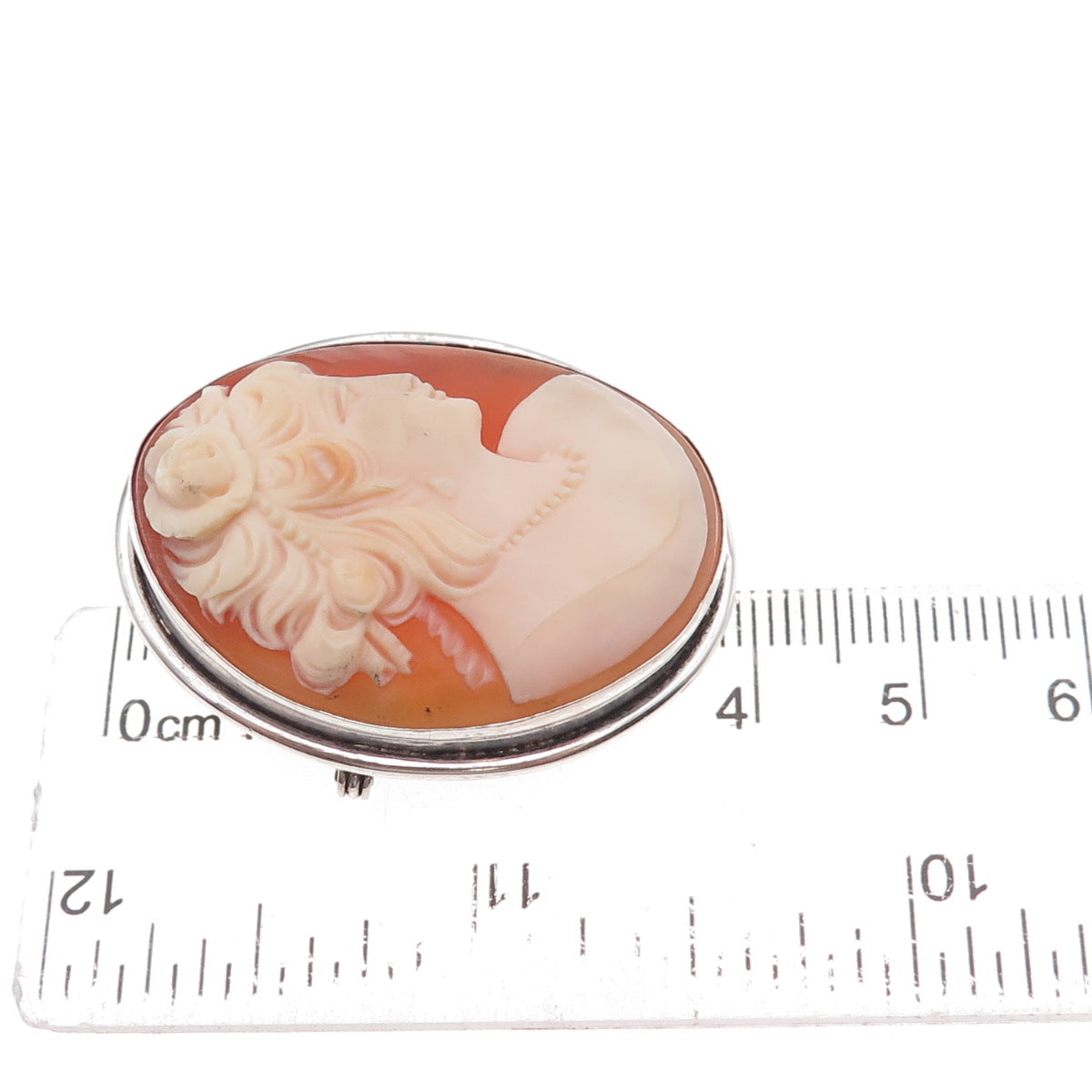 800 Silver Antique Art Deco Real MOP Lady Cameo Pin Brooch / Pendant