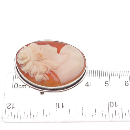 800 Silver Antique Art Deco Real MOP Lady Cameo Pin Brooch / Pendant