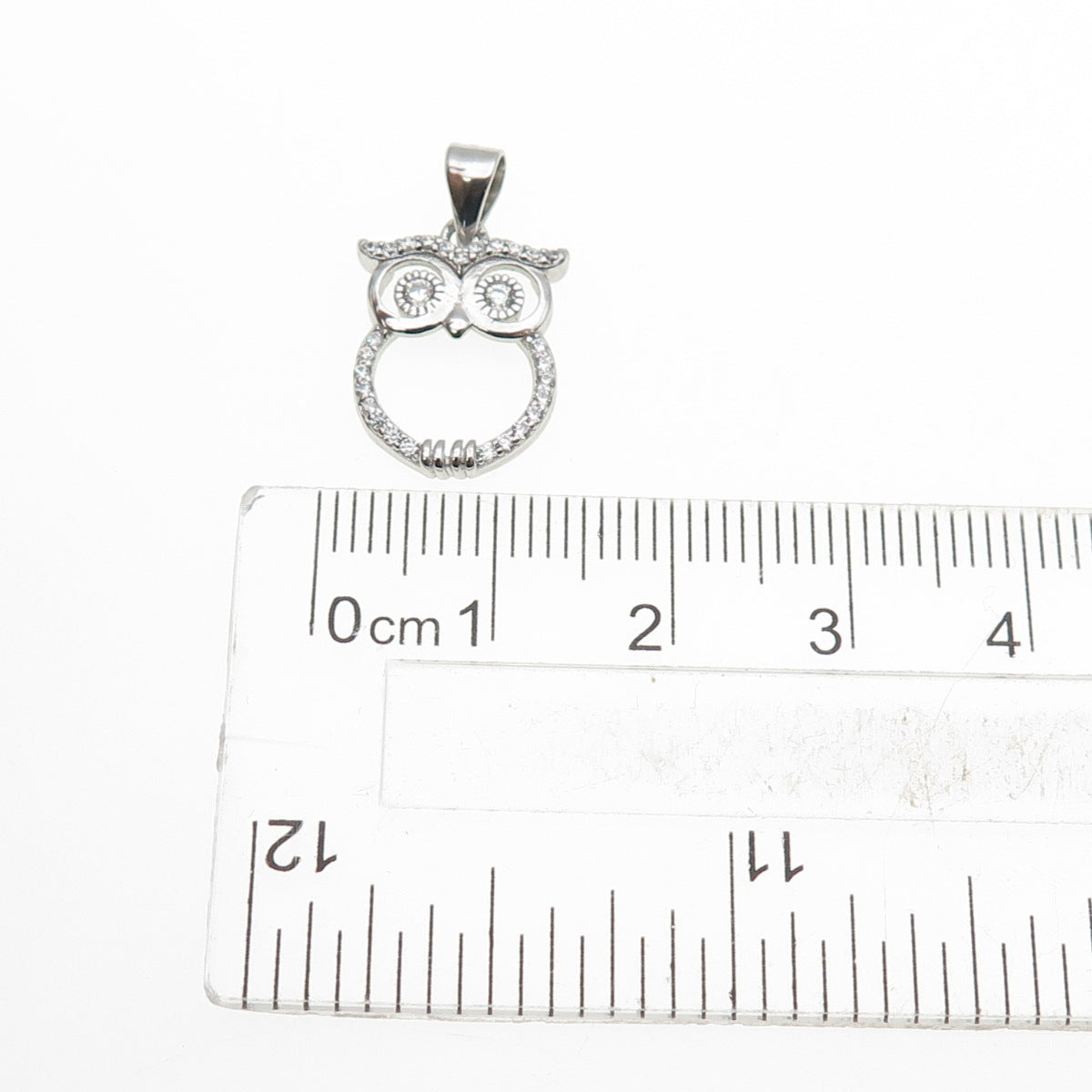 925 Sterling Silver Round-Cut C Z Owl Bird Mini Charm Pendant