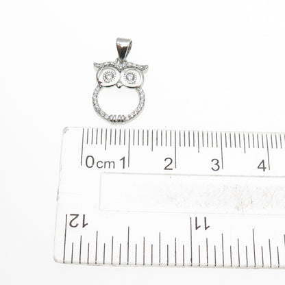 925 Sterling Silver Round-Cut C Z Owl Bird Mini Charm Pendant
