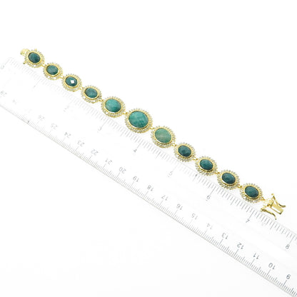 925 Sterling Silver Gold Plated Diamond & Emerald Gem Tennis Link Bracelet 6.75"