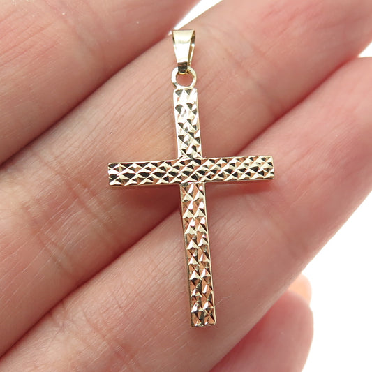 14K Yellow & White Gold Diamond-Cut Cross Religious Charm Pendant