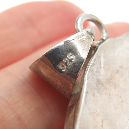 925 Sterling Silver Vintage Carved Mom & Child Turtle Modernist Oxidized Pendant