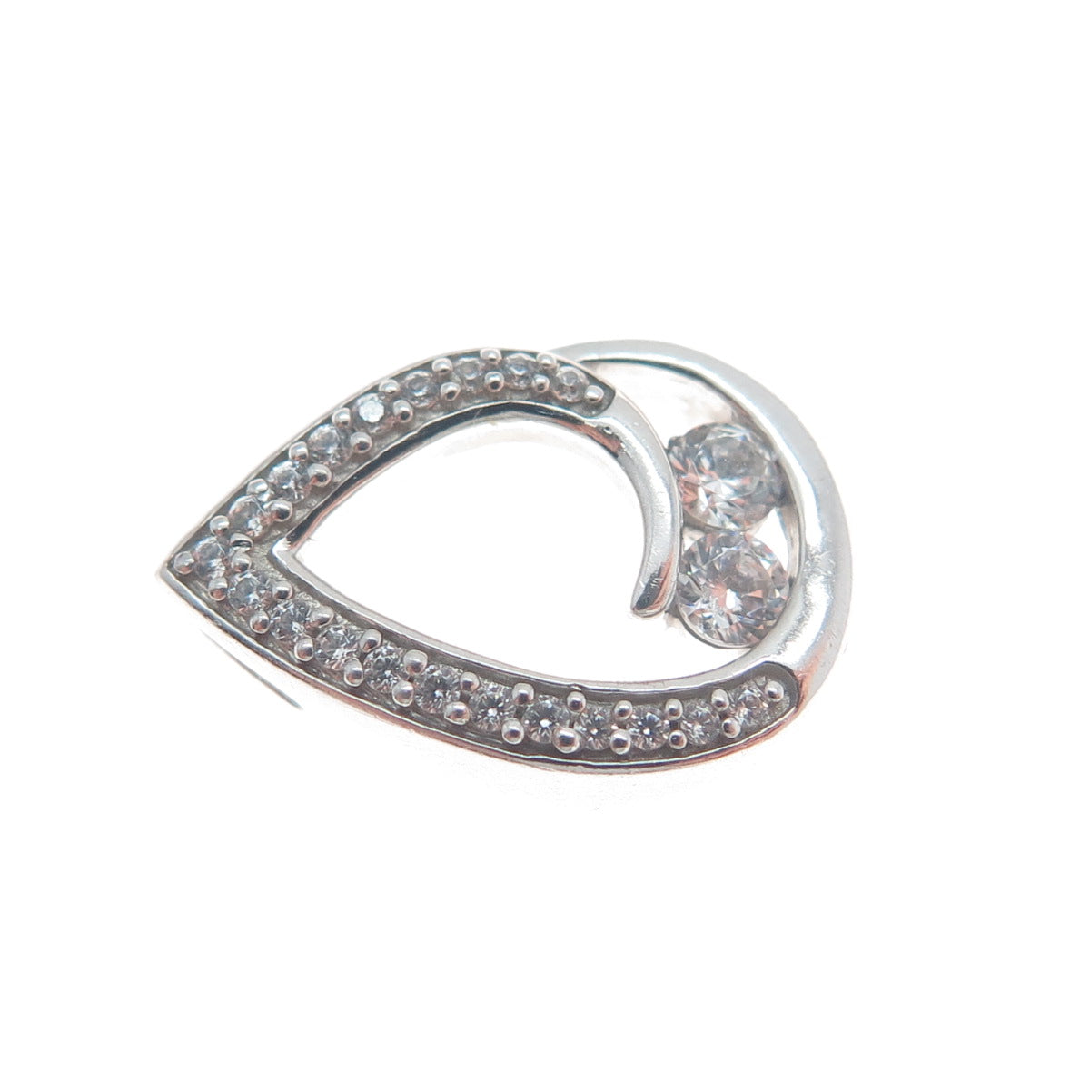 925 Sterling Silver Round-Cut C Z Teardrop Minimalist Charm Slide Pendant