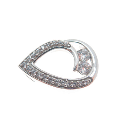 925 Sterling Silver Round-Cut C Z Teardrop Minimalist Charm Slide Pendant
