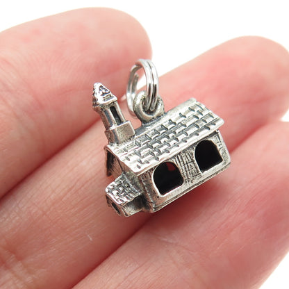 DANECRAFT 925 Sterling Silver Vintage Rural Country Church Mini 3D Charm Pendant