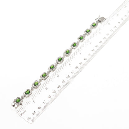 925 Sterling Silver Real Chrome Diopside & White Topaz Bracelet 7.5"