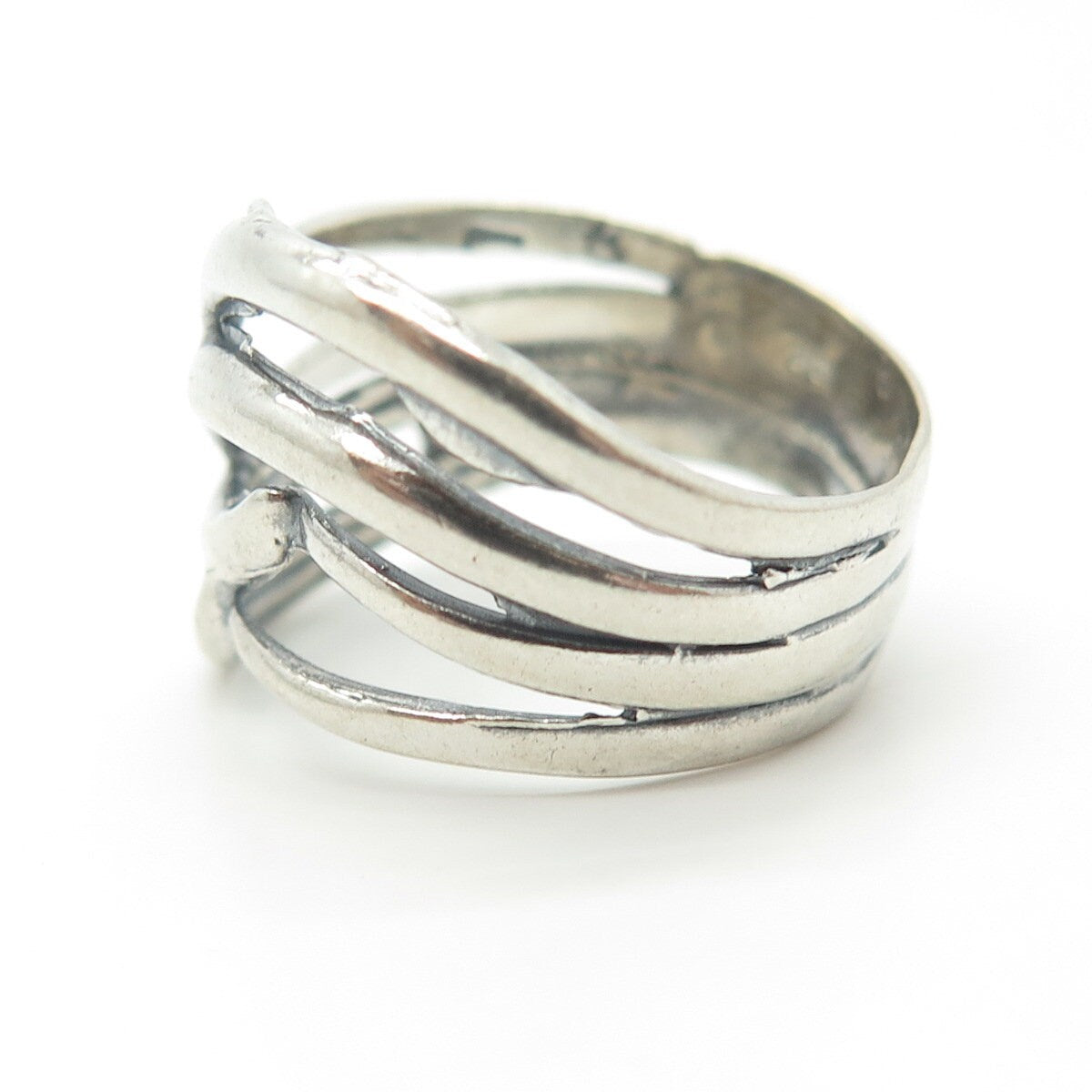 925 Sterling Silver Vintage Modernist 4-Row Ring Size 8.5