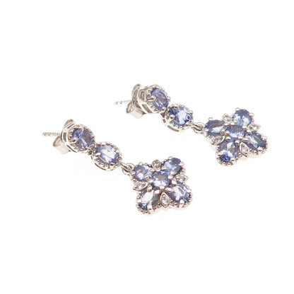 Chuck Clemency 925 Sterling Silver Real Tanzanite & White Topaz Dangle Earrings