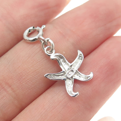 925 Sterling Silver Pave C Z Starfish Charm Pendant