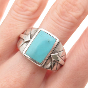Old Pawn Sterling Silver Vintage Southwestern Turquoise Arrow Ring Size 11.75