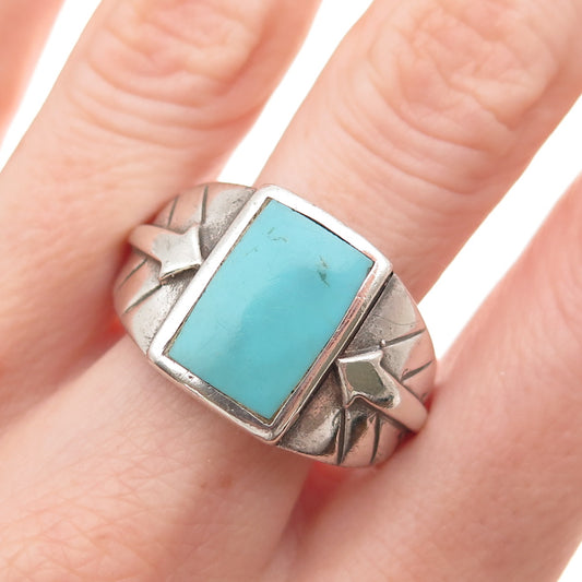 Old Pawn Sterling Silver Vintage Southwestern Turquoise Arrow Ring Size 11.75