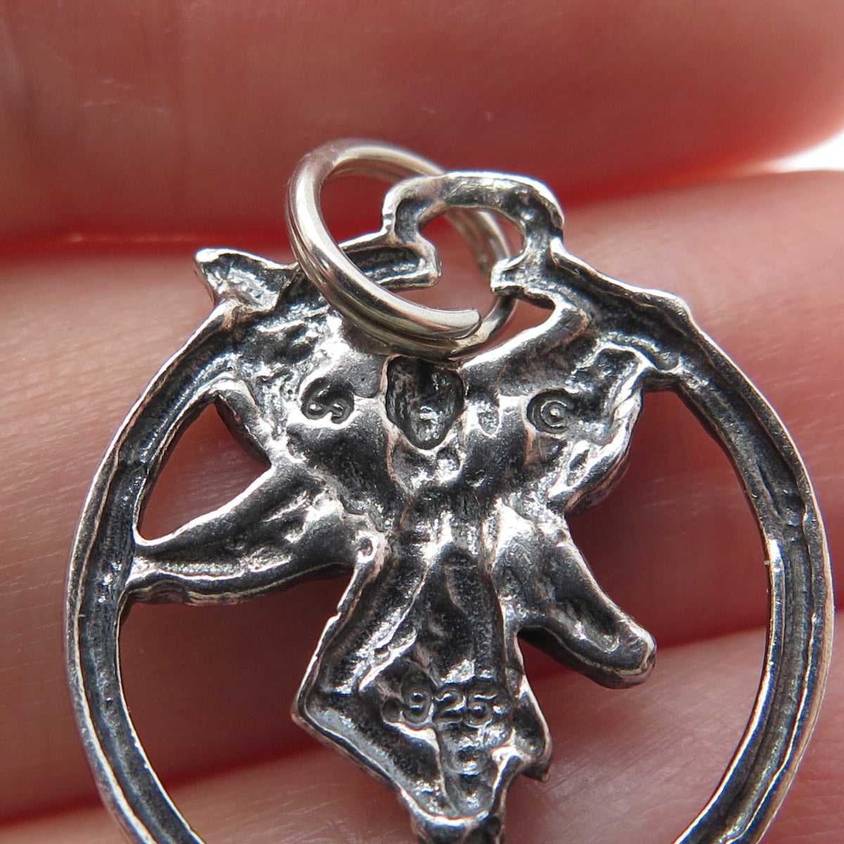 SHUBE 925 Sterling Silver Vintage Red Rhinestone Fairy Oxidized Charm Pendant