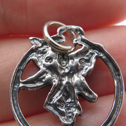 SHUBE 925 Sterling Silver Vintage Red Rhinestone Fairy Oxidized Charm Pendant