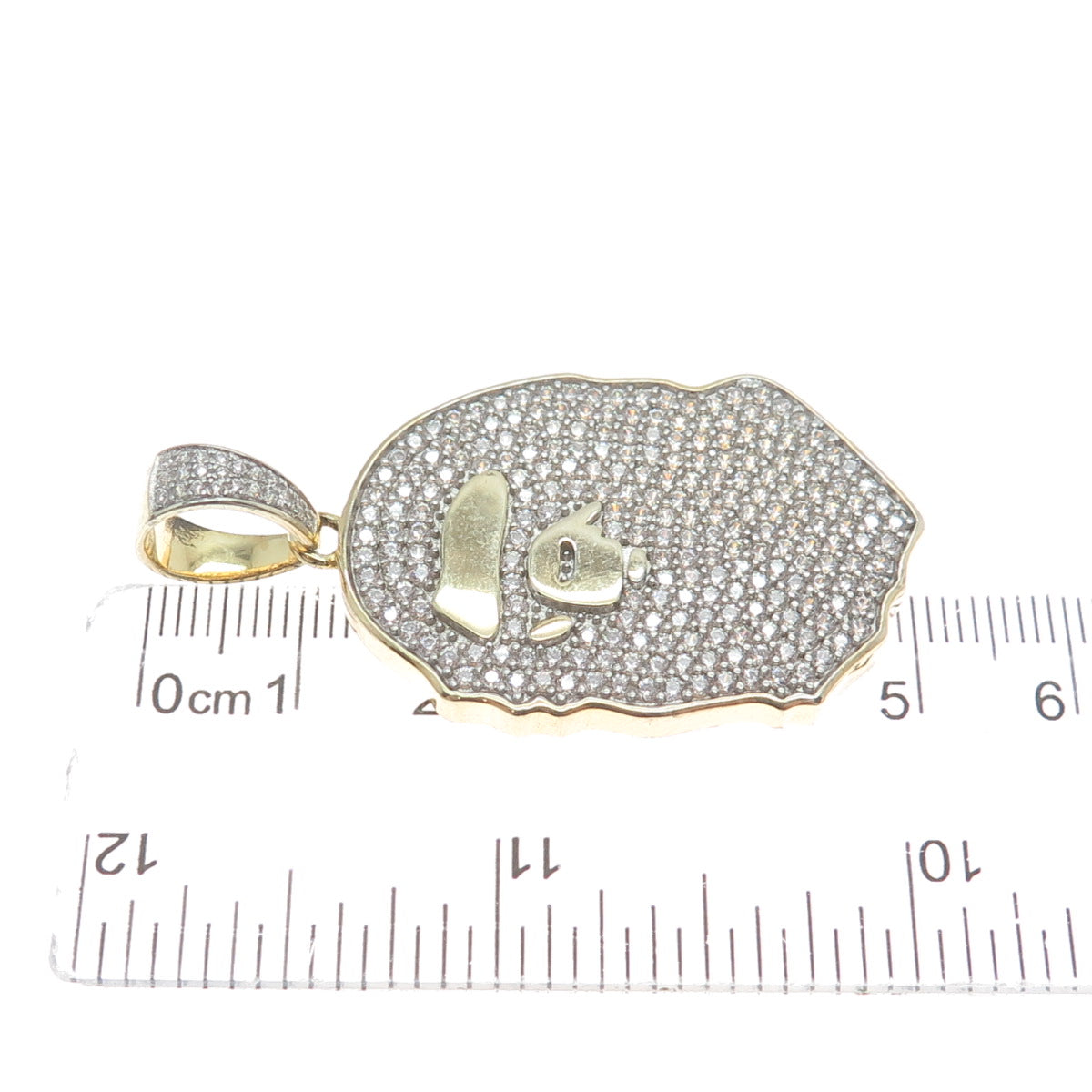 925 Sterling Silver Gold Plated Round-Cut Shaped C Z Gorilla Head Pendant