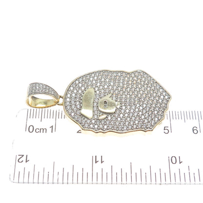 925 Sterling Silver Gold Plated Round-Cut Shaped C Z Gorilla Head Pendant