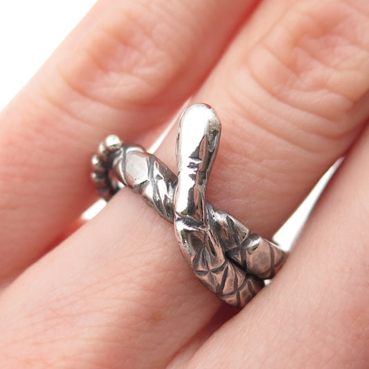 925 Sterling Silver Vintage Snake Oxidized Wrap Ring Size 5.75