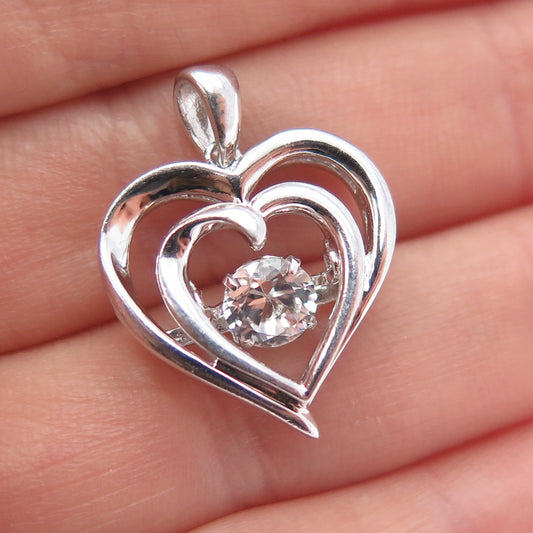 925 Sterling Silver Real Round-Cut White Topaz Heart Charm Pendant