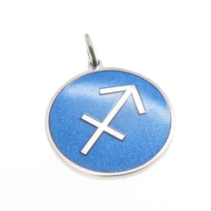 925 Sterling Silver Blue Enamel Sagittarius Zodiac Sign Minimalist Charm Pendant