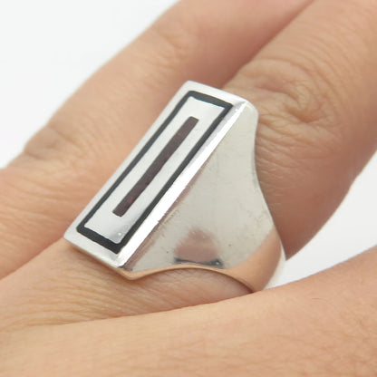 925 Sterling Silver Vintage Italy Enamel Adjustable Ring Size 5.25