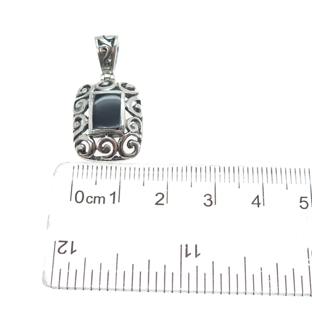 925 Sterling Silver Vintage Real Black Onyx Spiral Oxidized Charm Pendant