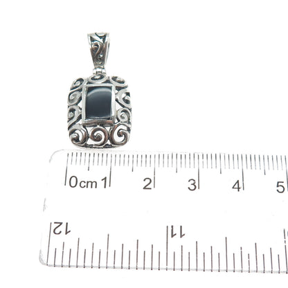 925 Sterling Silver Vintage Real Black Onyx Spiral Oxidized Charm Pendant