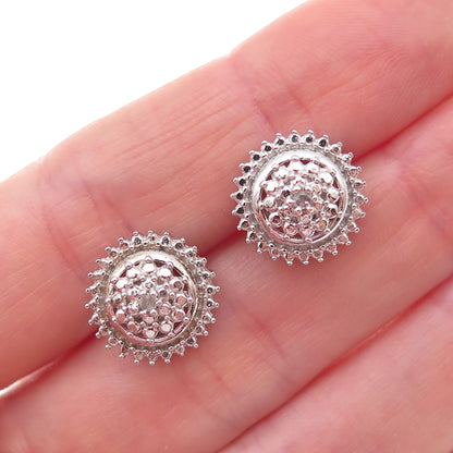 925 Sterling Silver Real Round-Cut Diamond Sun Stud Earrings