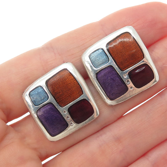 925 Sterling Silver Vintage Multi-Color Enamel Modernist Earrings