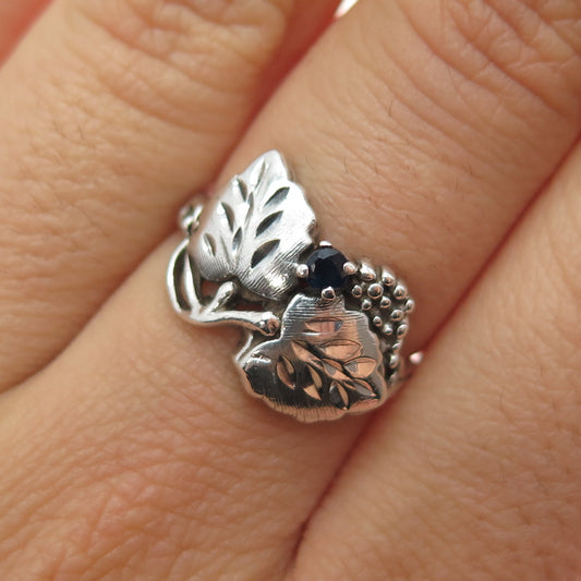 925 Sterling Silver Vintage Real Sapphire Grape Floral Ring Size 6