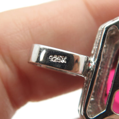 925 Sterling Silver Radiant-Cut Red Glass & Round-Cut C Z Pendant