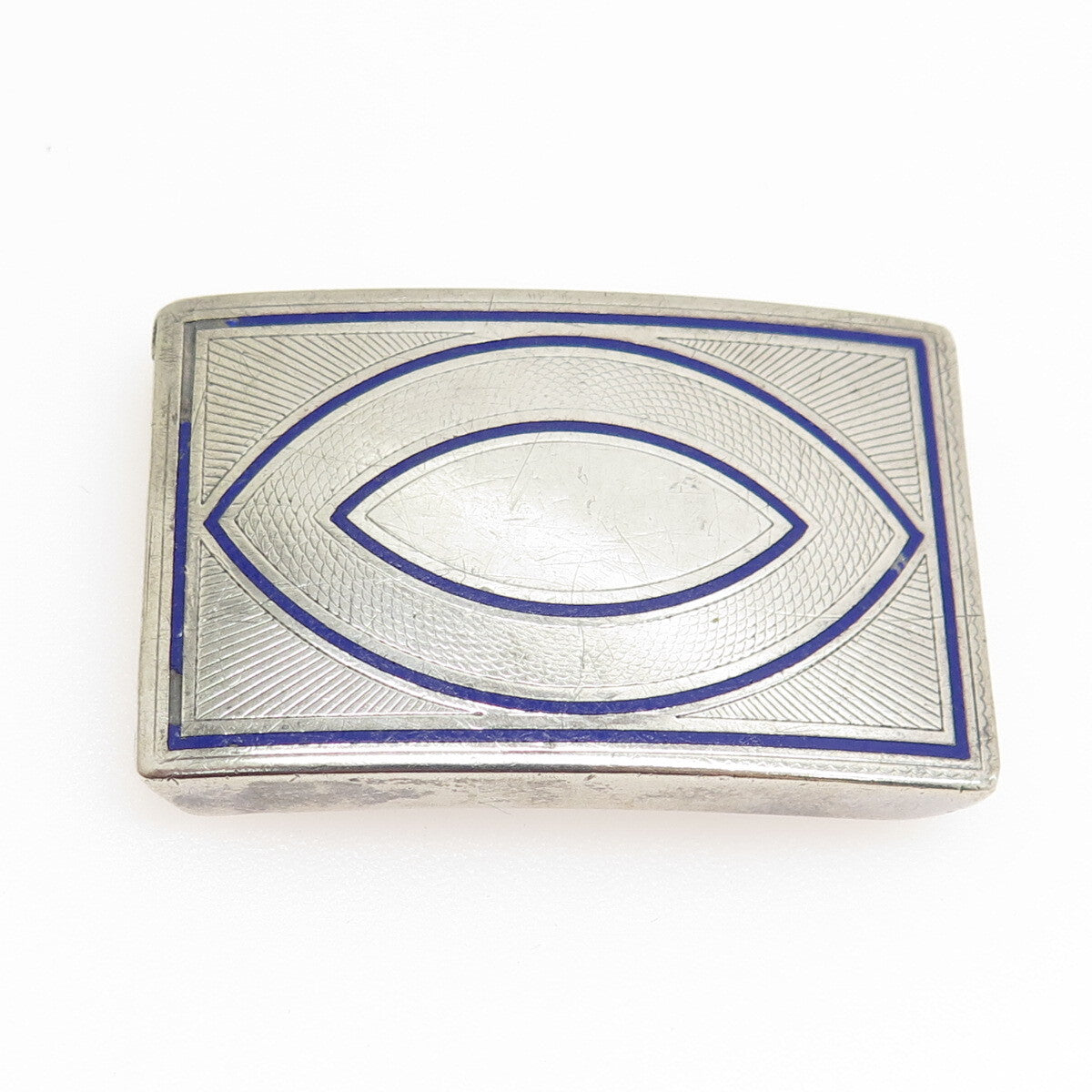 925 Sterling Silver Antique Art Deco Enamel Eye Symbol Belt Buckle #50130