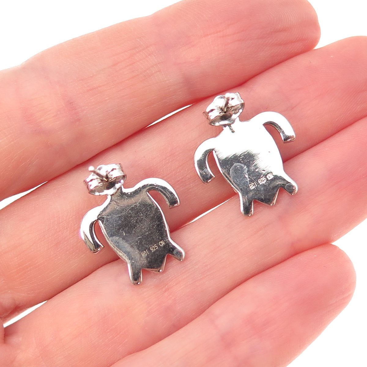 925 Sterling Silver Real Opal Turtle Stud Earrings