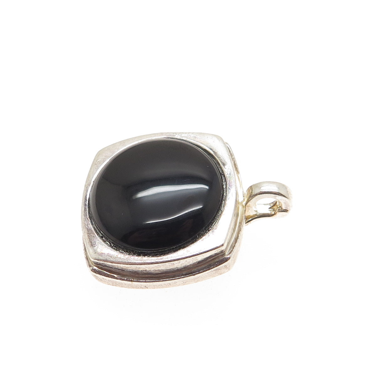 ELLE 925 Sterling Silver Vintage Real Cabochon Black Onyx Charm Pendant