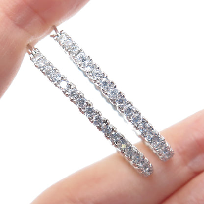 925 Sterling Silver Round-Cut C Z All Around Oval Hoop Earrings