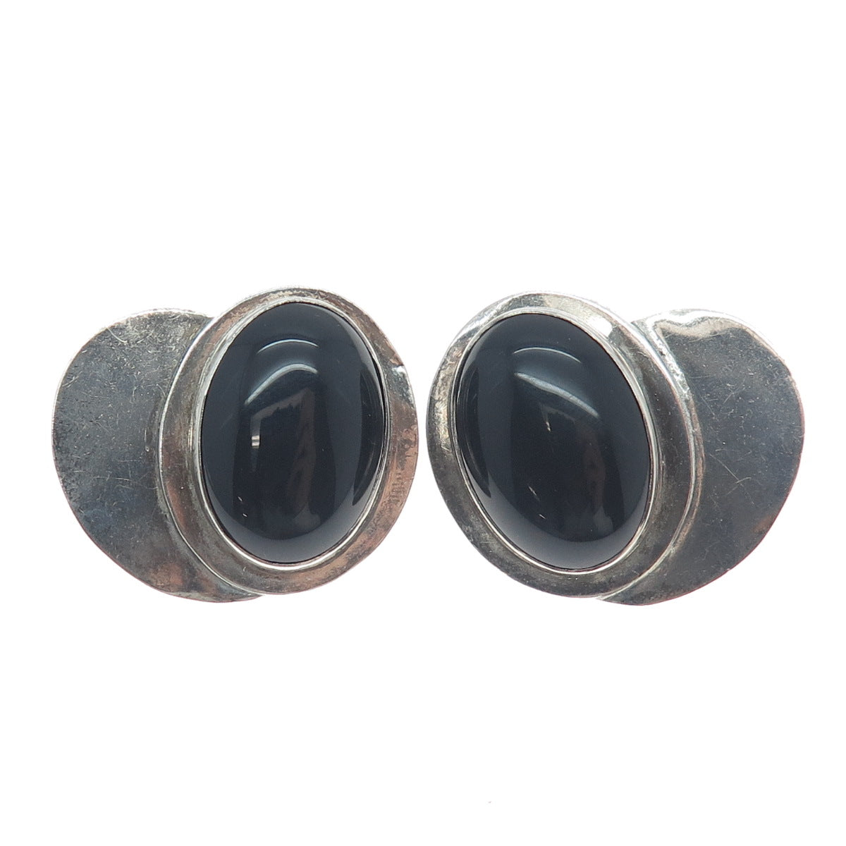 LOUIS BOOTH 925 Sterling Silver Vintage Real Black Onyx Modernist Earrings